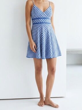 Blue Floral Fit-and-Flare Mini Dress with V-Neck